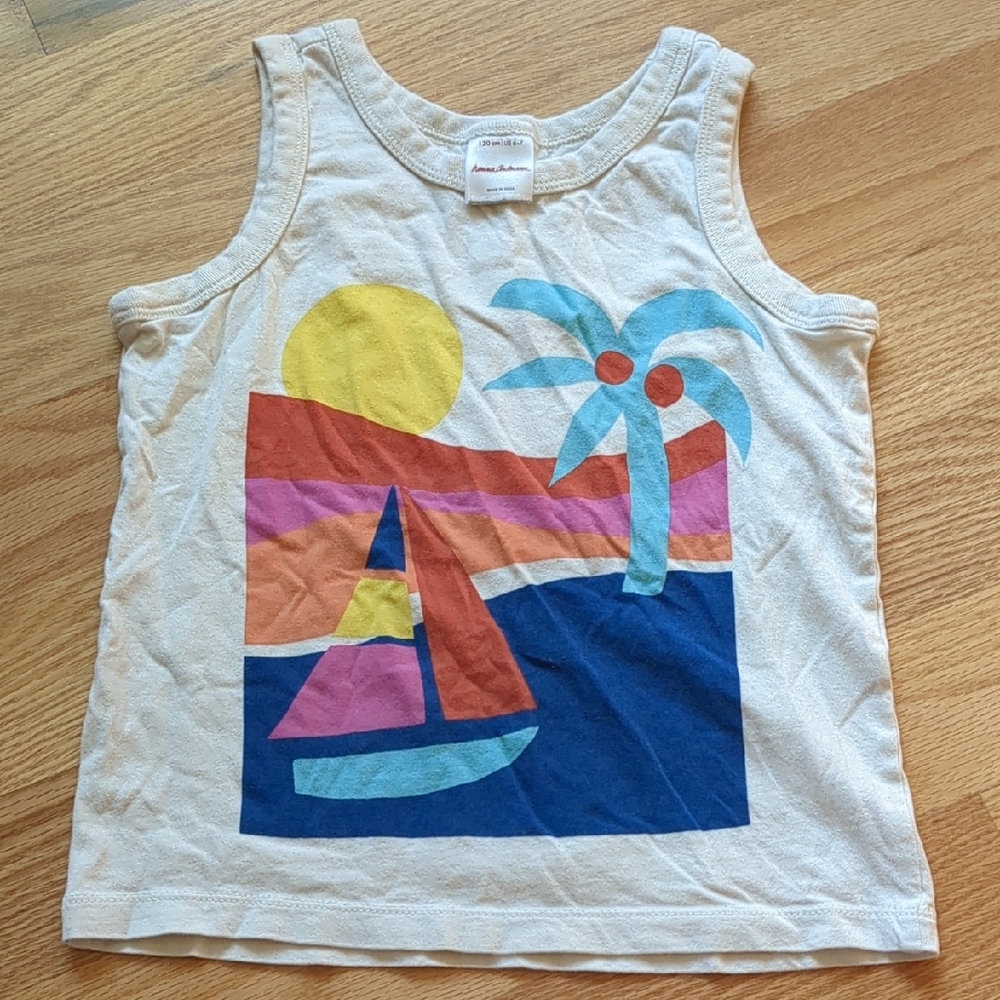 Hanna Andersson Cream Tank Top with Colorful Sailboat Print
